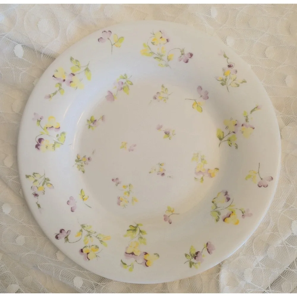 Martha Stewart Everyday France Yellow Purple Pansy Glass Salad Plates Set of 3